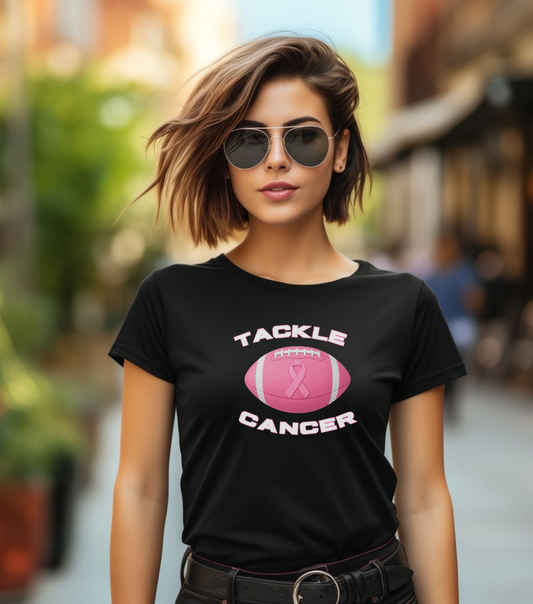Tackle Cancer Awareness Tee, Unisex Pink Ribbon T-Shirt, Football Support Shirt, Gift for Cancer Fighters, Breast Cancer Awareness Apparel