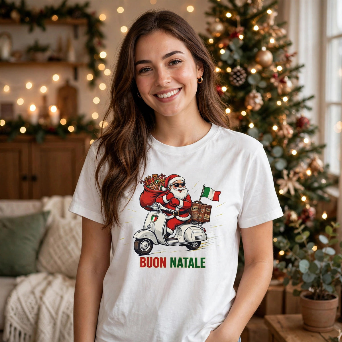 Buon Natale Scooter Santa T-Shirt — Italian Christmas Tee