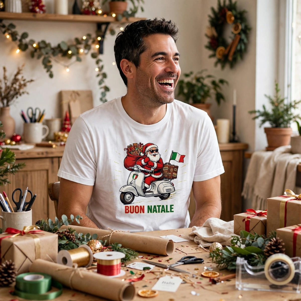 Buon Natale Scooter Santa T-Shirt — Italian Christmas Tee